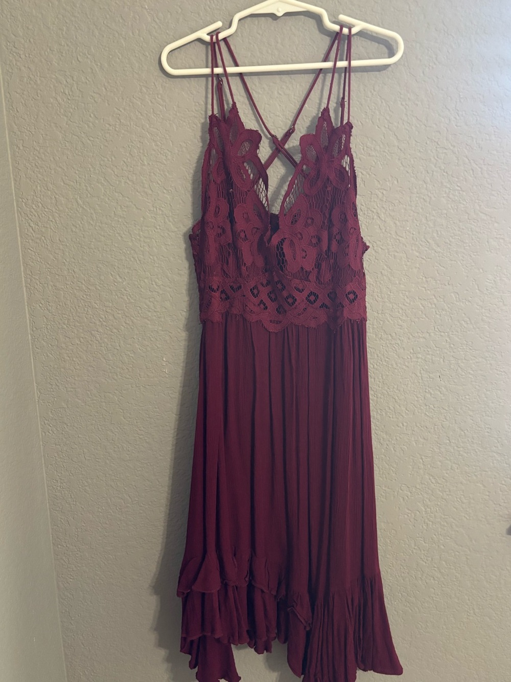 Free People Burgundy Lace Bodice High-Low Midi Dress